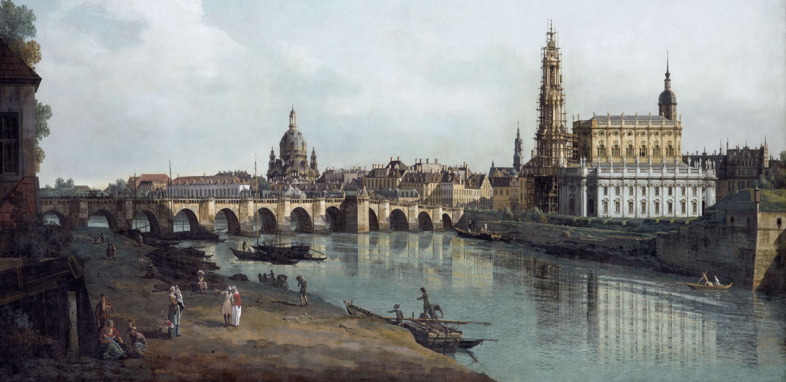 Gemälde Bernado Bellotto: Dresden vom rechten Elbufer unterhalb der Augustusbrücke