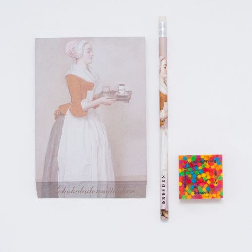 Geschenkset: Notizblock, Kunstdruck-Bleistift und Radiergummi