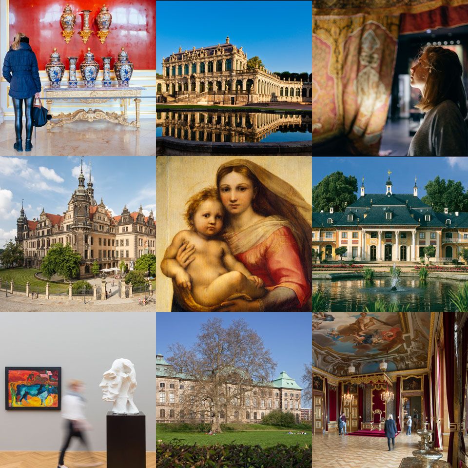 Fotocollage aus verschiedenen Bildern der Museen