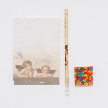 Geschenkset: Notizblock, Kunstdruck-Bleistift und Radiergummi