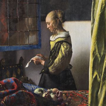 Painting Johannes Vermeer. Woman reading a letter at the open window.
